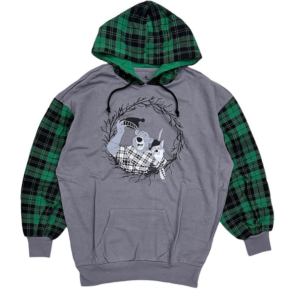 Disney Theme Park Men's Robin Hood & Little John Plaid Detail Hoodie Sweatshirt - Picture 1 of 4